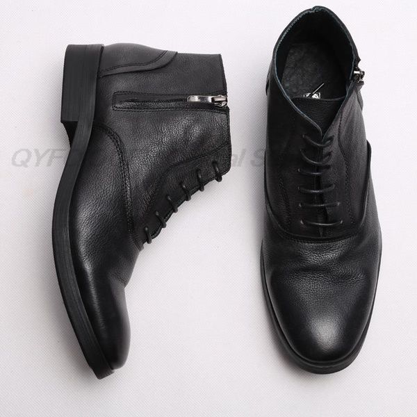 

dress shoes fashion men genuine leather lace-up boots male casual classic trendy low heel martin zapatos de hombre 7xl4, Black