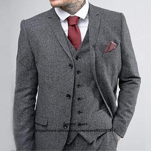 

men's suits & blazers winter wool tweed mens groom wedding prom tuxedo 3 piece jacket vest pants set suit for men business blazer costu, White;black