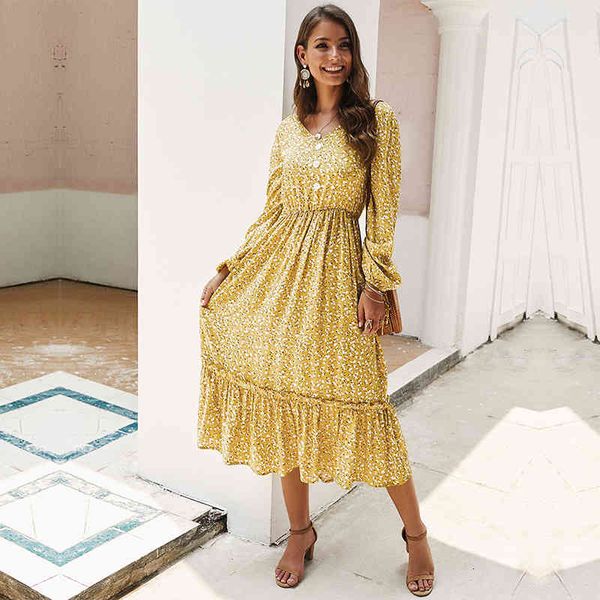 

dresses medium long print women v neck button slim lantern sleeve high waist casual summer office lady 993t, Black;gray