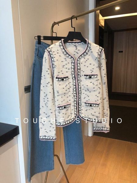 

women's wool & blends blended knit short coat female fashionable color block round neck 2021 autumn and winter, Black