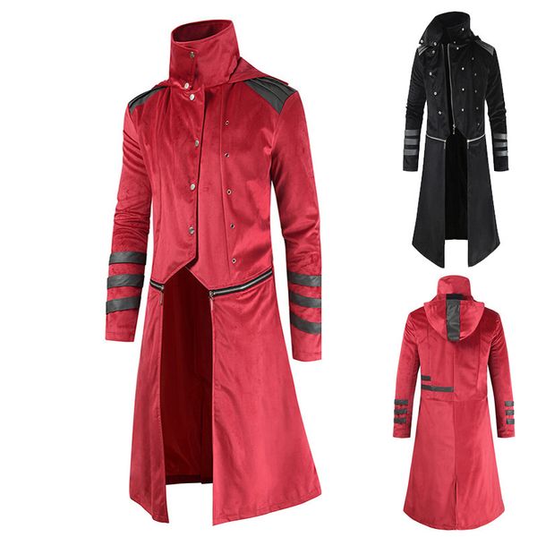 

Fashion Trench Coat 2021 Men' Winter Long Slim Stand Collar Windbreaker, Red