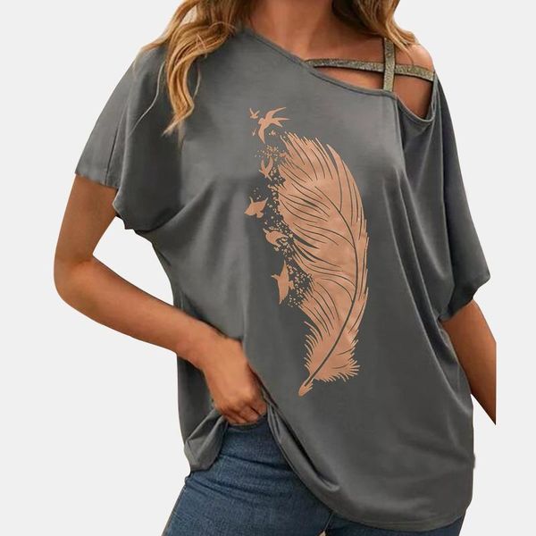 

women's blouses & shirts off shoulder women hollow out skew neck loose blouse short sleeve leaf print woman ladies femme 2021, White