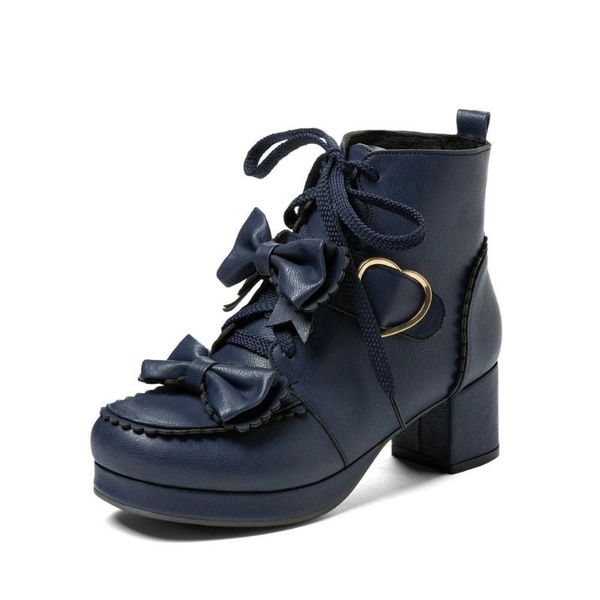 

jk-uniform winter warm lolita boots japanese kawaii cosplay party high heels women shoes cute sweetheart bowknot girls, Black
