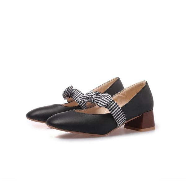 

dress shoes oversized square head bow decoration ladies high heels women woman pumps, Black