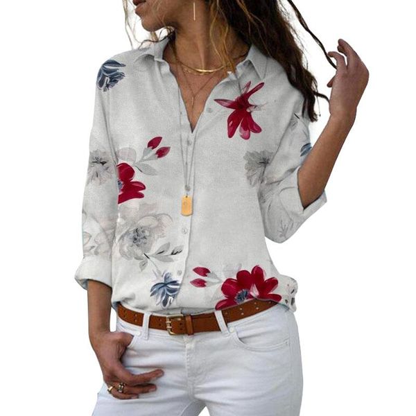 

trendy -selling long-sleeved blouse 2021 plus size lapel shirt casual elegant work wear chiffon woman party women's blouses & shirts, White