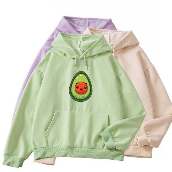 

women's hoodies & sweatshirts autumn korean fashion women funny avocado print streetwear hoody long sleeve harajuku kawaii oversized sw, Black