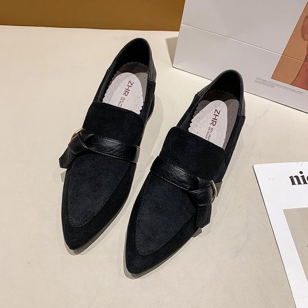 

dress shoes 2021 autumn women's pointed toe boat ladies low-heel buckle metal square heel office women, Black