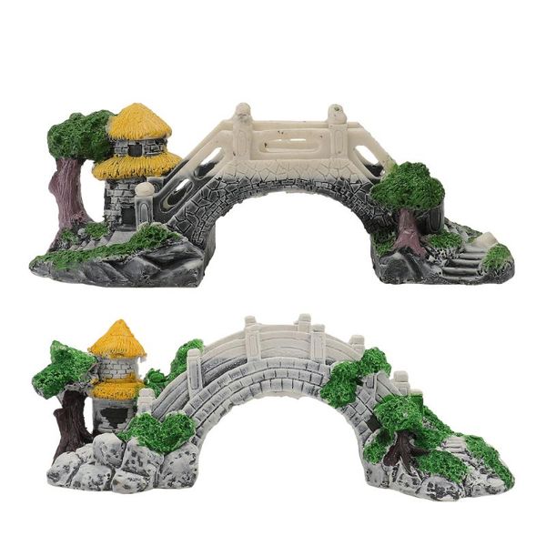 

decorations 2pcs fish tank underwater building decors resin craft bridges