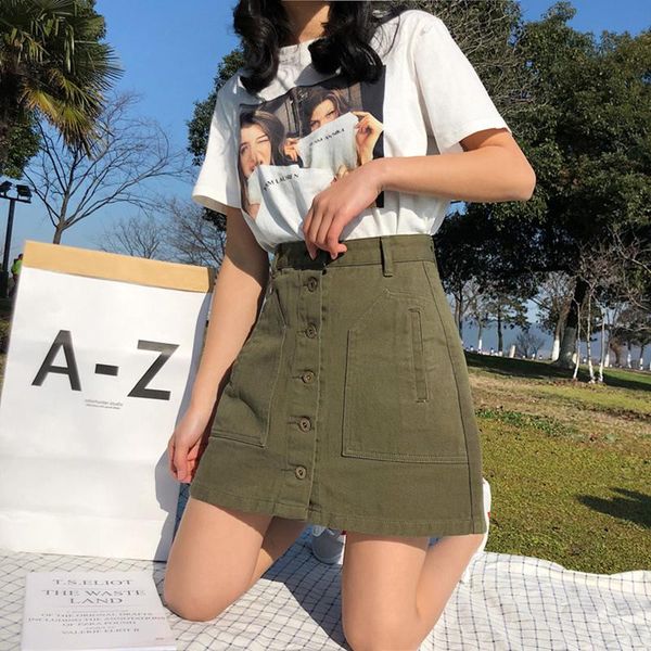 

skirts 2021 summer women's solid denim a-line skirt plu size korean female fall fashion thin a hip preppy style s-5xl, Black
