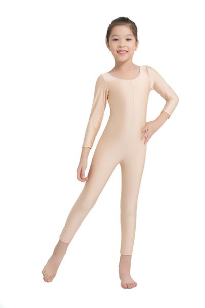 

girls long sleeve unitard boys skin tight jumpsuit spandex lycra full body scoop neck ballet costumes catsuit, Black