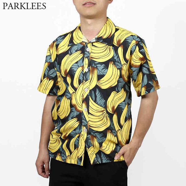 3D Banana Divertente stampa 3D Camicia hawaiana Uomo Estate Manica corta 5XL Tropical Aloha Camicie Uomo Vacanza Vacanza Abbigliamento 210522
