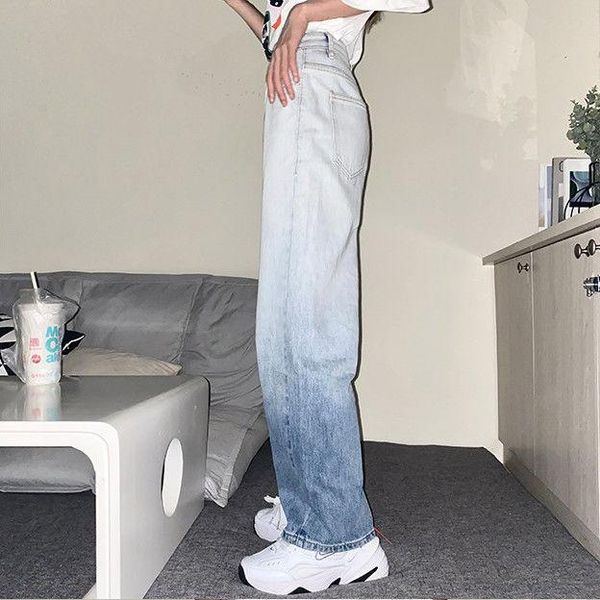 

women's jeans 2021 autumn women pockets solid high waist trouser streetwear straight fashion causal cotton cargo denim pants e353, Blue