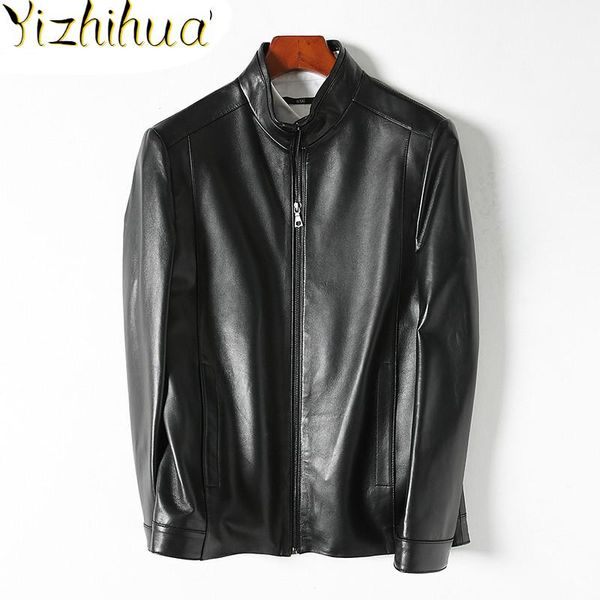 

men's leather & faux azazel genuine jacket men sheepskin coat motorcycle man short coats blouson cuir homme 2523 kj2445, Black