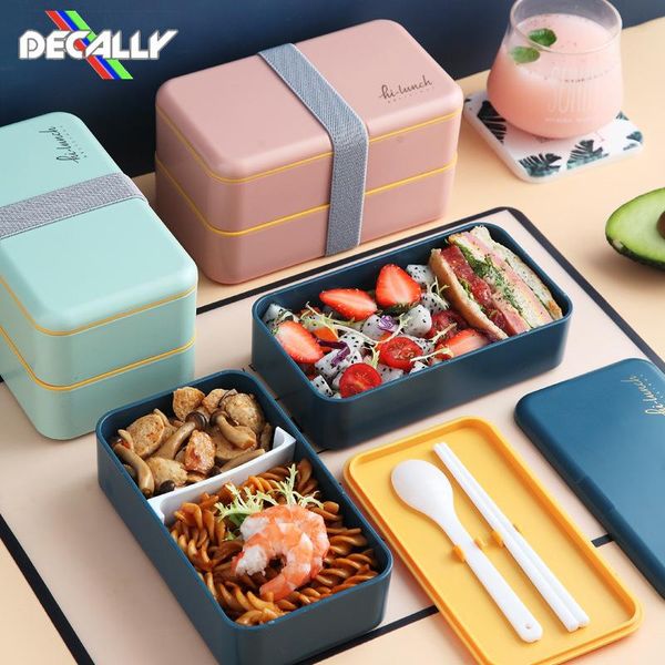 

dinnerware sets lunch box 1200ml double layers with spoon fashion portable healthy plastic storage container lunchbox microwave bento