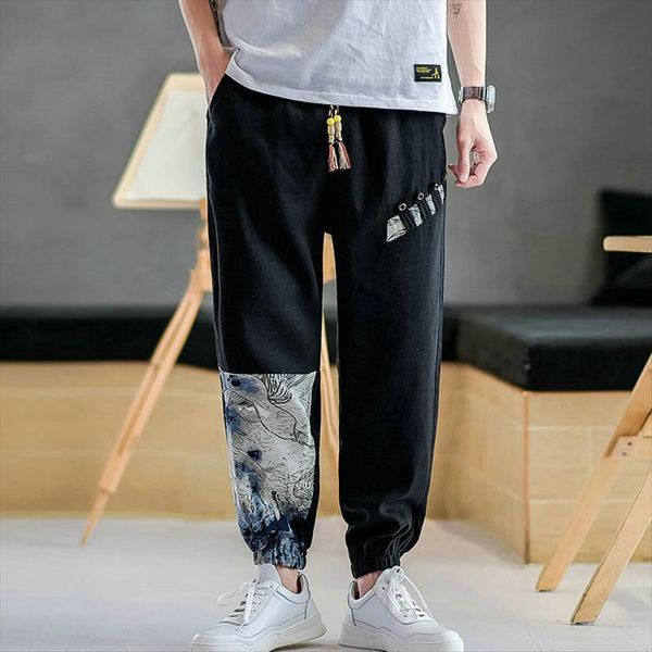 

casual trousers linen harem women pant man japanese style streetwear sweatpants male fashion jogging large size m 5xl, Black