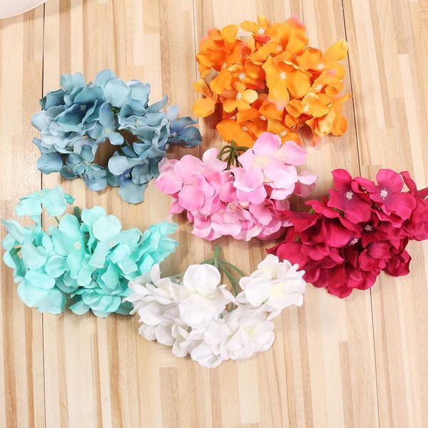 Flores decorativas grinaldas 1pcs 15 cm de hidrangea artificial Cabeça DIY Arco de casamento Diy Background Wall Home Garden Decoration Flore falso