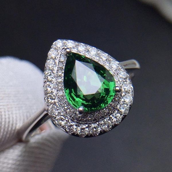 

cluster rings a411 tsavorite ring fine jewelry 18 k gold natural unheat 1.2ct gemstones diamonds female wedding, Golden;silver