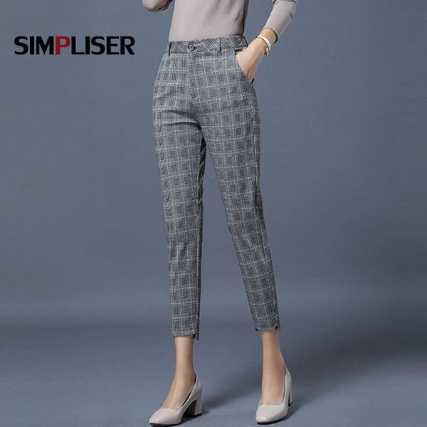 

women's pants & capris nylon flared for women 2021 mid waist office work trousers plus size 4xl femme pantalon black plaid ol, Black;white