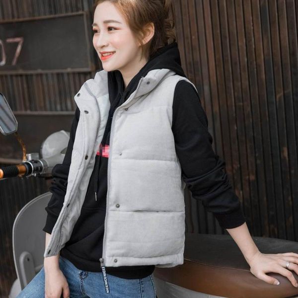 

women's vests m-xxxl 2021 brand spring autumn slim down cotton padded vest jacket warm hooded winter plus size waistcoat female, Black;white