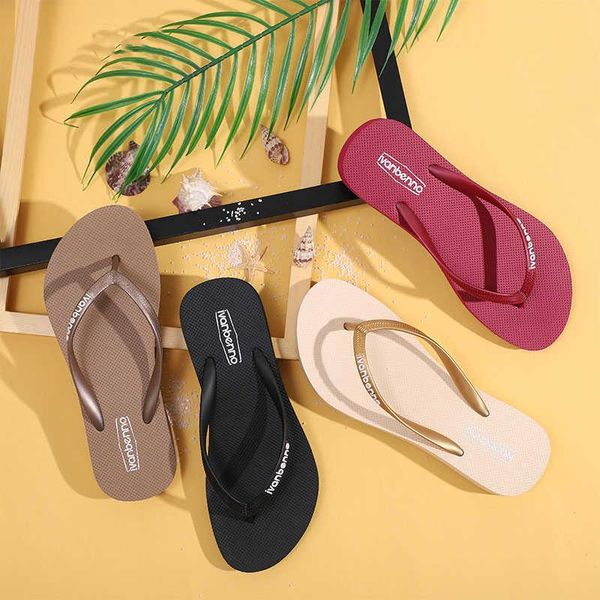 

slippers 2021 summer slope with rose gold flip flops beach fashion rubber flat beige white comfortable apartment women's shoes, Black