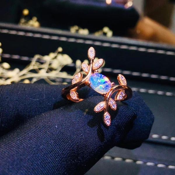 

cluster rings gift natural real the giftfor your girl friend opal ring 925 sterling silver fine jewelry, Golden;silver