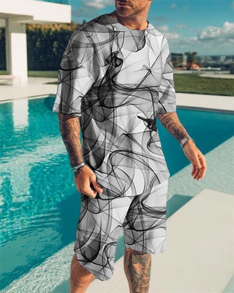 

men's tracksuits ferocious wolf summer 3d printed men's t-shirt shorts set sportswear tracksuit o neck short sleeve clothing suit, Gray