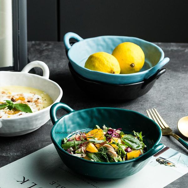 

bowls nordic matte dessert bowl creative binaural retro ceramic irregular tableware household ramen shaped fruit salad