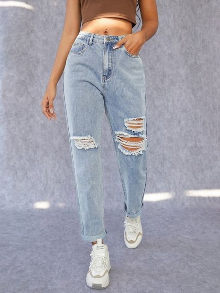 

ripped straight leg jeans v0ad#, Blue