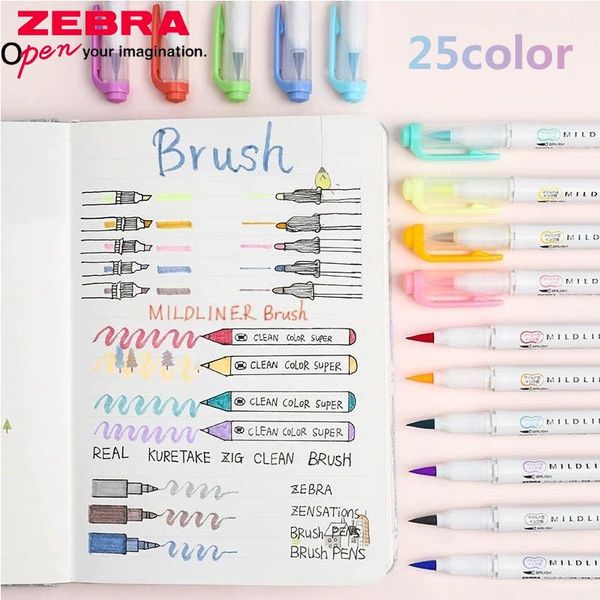 

colors japan zebra wft8 brush double-headed highlighter color soft thickness dual-use highlighters, Black;red