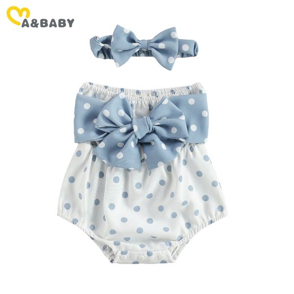 

0-18m summer cute born infant baby girls romper bow dot jumpsuit toddler girl sleeveless playsuit clothing 210515, Blue