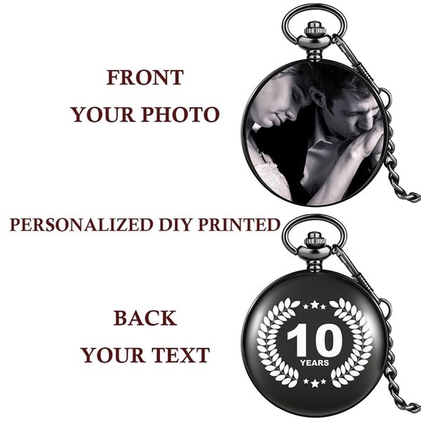 

double cover personalized printed po text quartz pocket watch with gifts for couple friend kids 211013, Slivery;golden