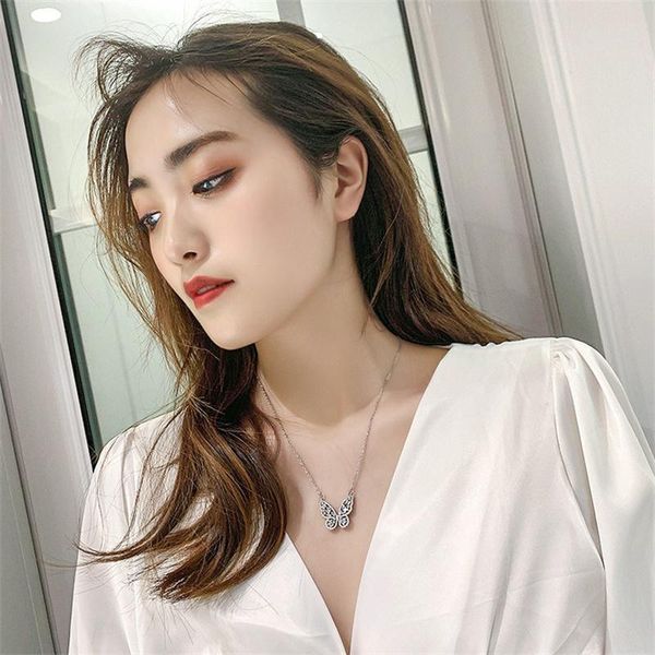 

chains korean web celebrity hollow butterfly claw set zircon necklace choker hyper immortalized choke neck, Silver