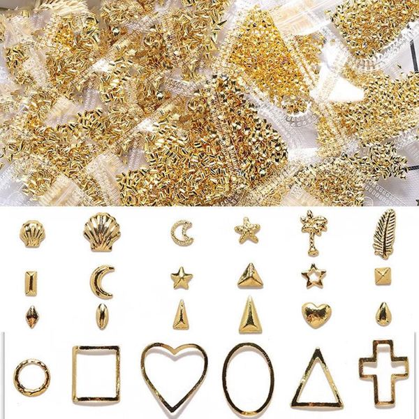 

nail art decorations fashion rivet jewelry japanese style heart star moon mix shape hollow diy metal, Silver;gold