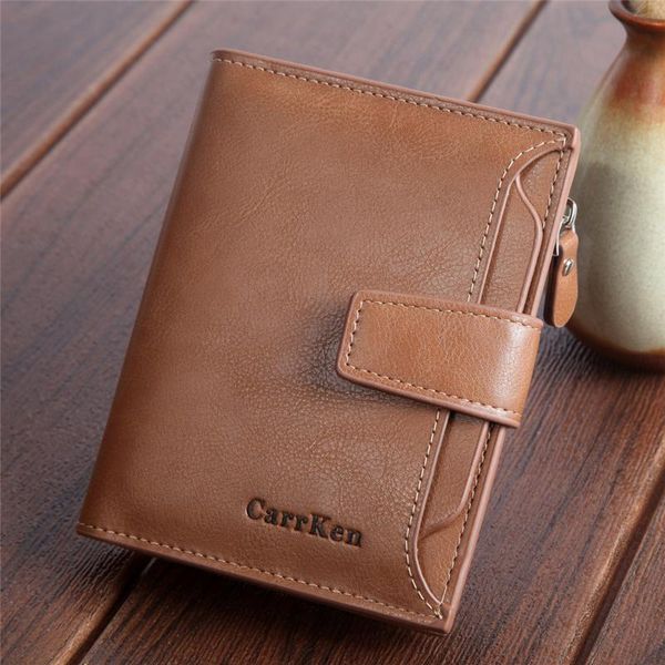 

wallets men's wallet short button large-capacity zipper oil wax leather fashion coin purse factory sales, Red;black