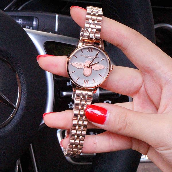 

watch fashion 2021 women's little bee personality steel band quartz waterproof student, Slivery;brown