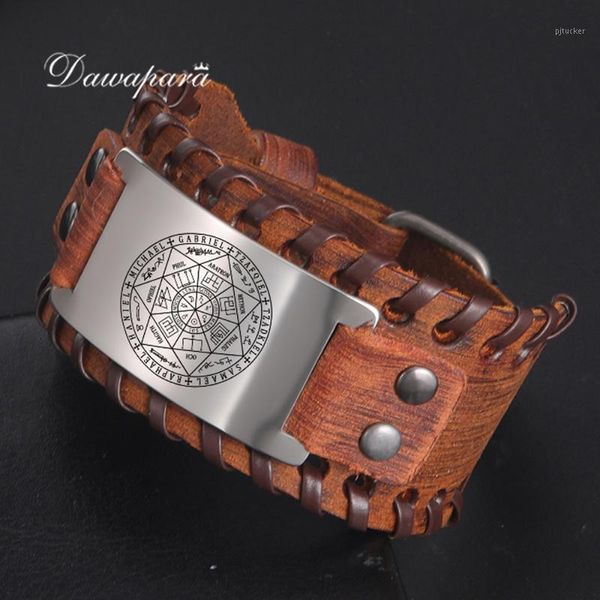 

bangle dawapara archangels sigil charm viking bracelet solomon talisman leather bangles for men stainless steel accessories1, Black