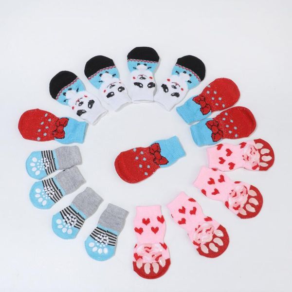 

4pcs warm puppy dog shoes soft pet knits socks cute cartoon anti slip skid for small dogs breathable products s/m/l apparel