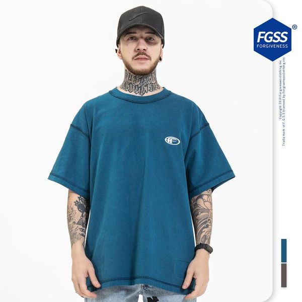 

men's t-shirts 2021 spring and summer small logo printing solid color reverse wear large size loose t-shirt clothing, White;black