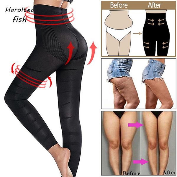 

women leg slimming body shaper anti cellulite compression leggings high waist tummy control panties thigh sculpting slimmer women's sha, Black;white