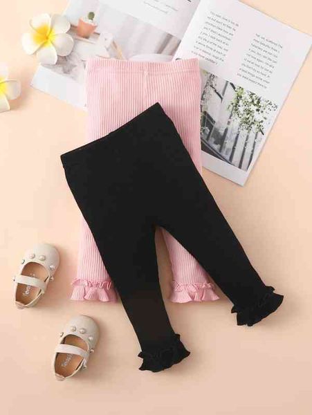 

baby 2pcs frill trim ribbed knit pants she, Blue