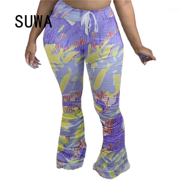 

women's pants & capris plus size tie dye high waist flare women elastic drawstring leggings bodycon cute trouser stretch bell bottom, Black;white
