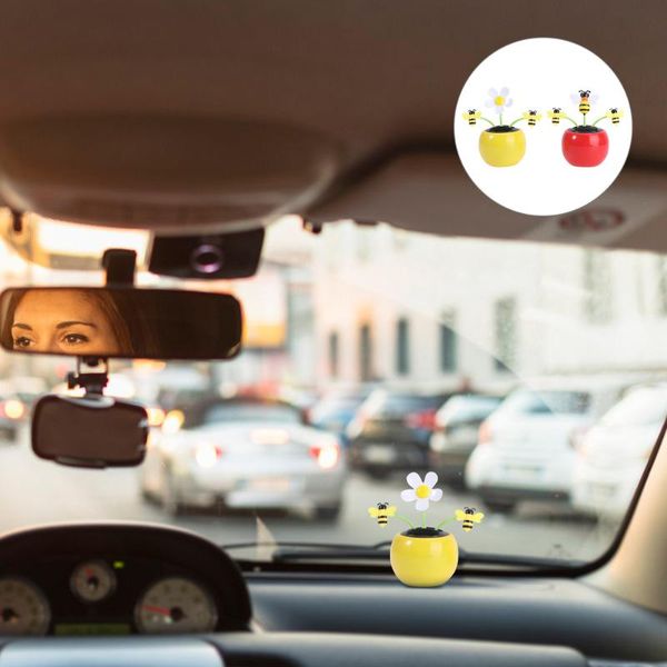 

interior decorations 2pcs bee design swing car ornament creative solar powered decor honeybee gift deskornament(1pc red