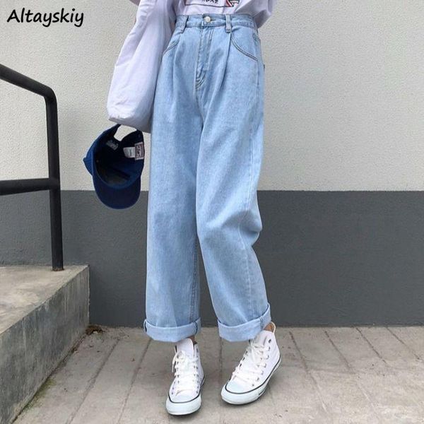 

wide leg jeans women boyfriend baggy blue zipper solid retro denim korean style student daily female selling -arrival women's