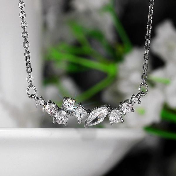 

pendant necklaces luxury necklace with white cubic zirconia bling female for party daily wear versatile trendy jewelry, Silver