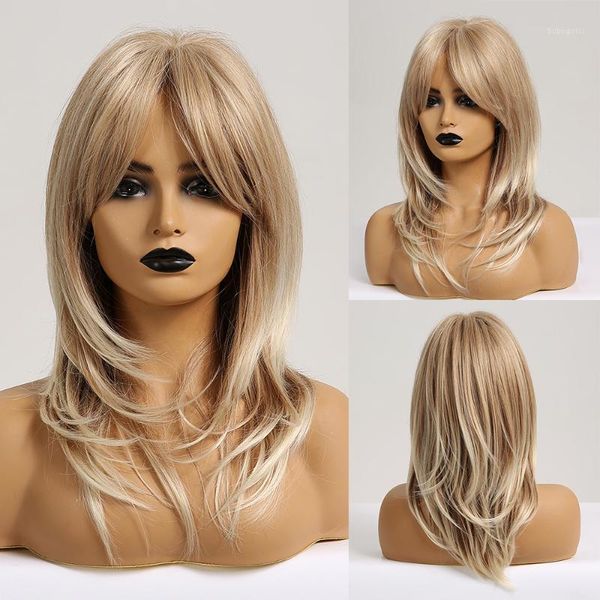 

lana medium natural straight synthetic wigs for black women african american cosplay wig blonde hair with bangs1