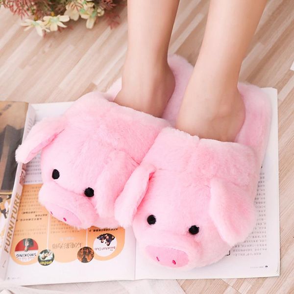 

women's slippers winter velvet short plush 2021 couple comfy home cute pig shoes for women, Black