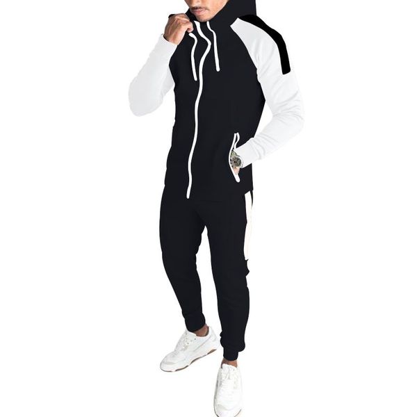 

men's tracksuits 2021 autumn and winter jogging solid color sportswear + trousers suit zipper hoodie fleece warmth fashion casual wear, Gray