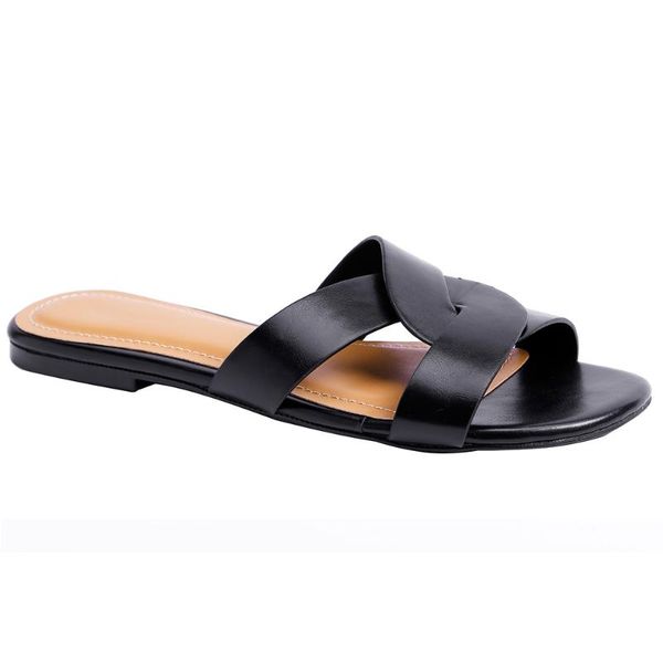 

slippers maxmuxun women slides sandals flip flops word hollow out single anti-slip fashion, Black