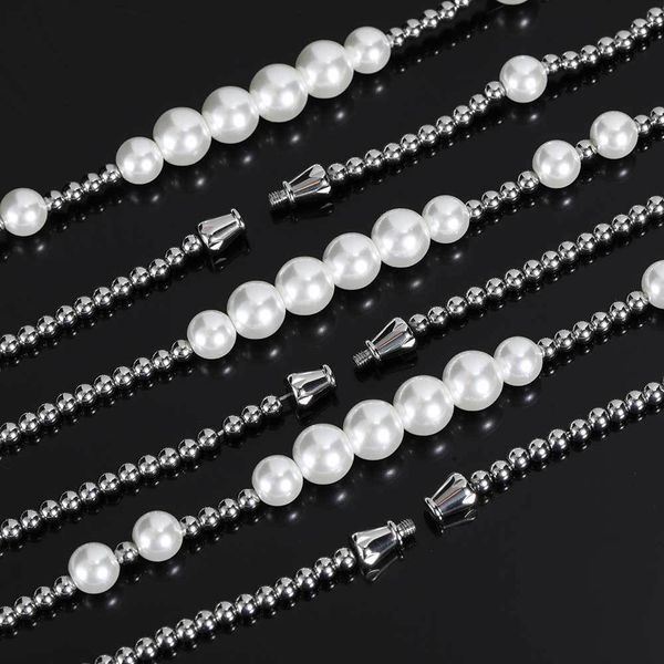 

luxury designers street pearl stainless steel ball beads mixed hip-hop necklace bracelet jewelry net red with trendy collarbone chain xmas g, Black