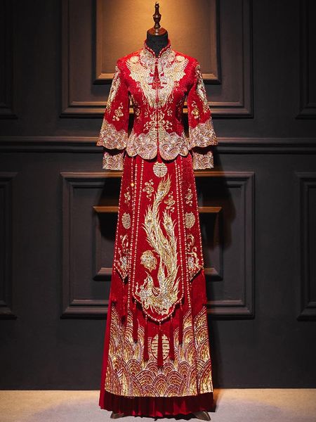 

rain wear xiuhe dress bride autumn and winter wedding chinese slimming dragon phoenix gown large clothes